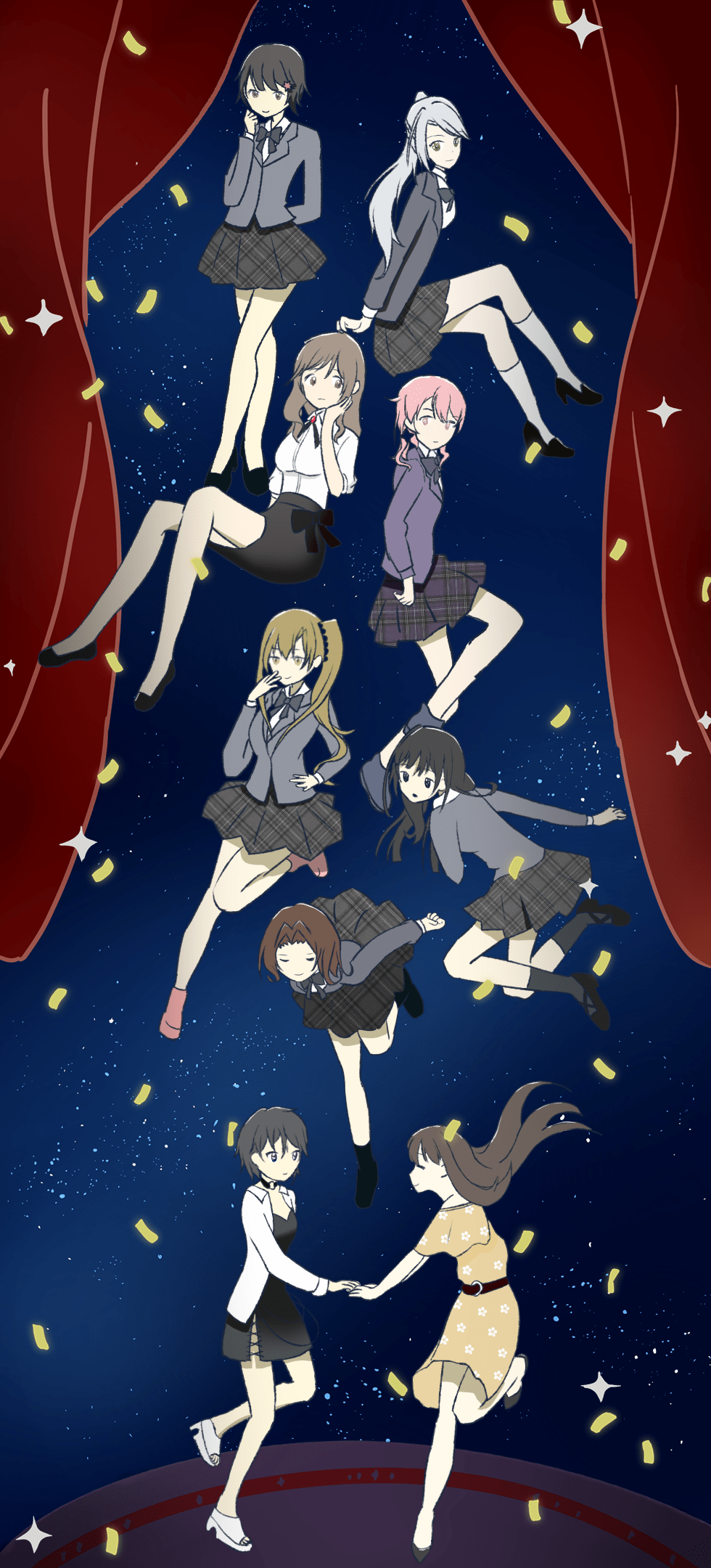 [在线/同人/绘画]聆花-飞我去星九人长图[橘姬白露][聆花系列&  少女歌剧同人]